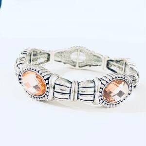 Silver Stretch Bracelet with Pink Stones